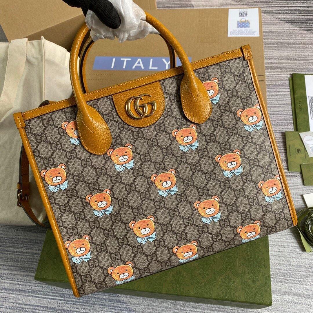 Gucci 660531 GG KAI Cooperation Teddy Bear Tote Bag Tan