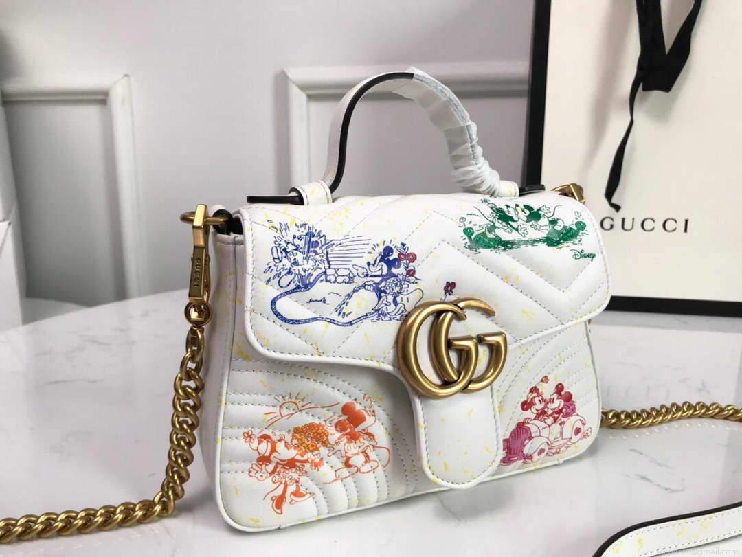 Gucci ‎547260 GG Marmont Mini Top Handle Bag White and printer