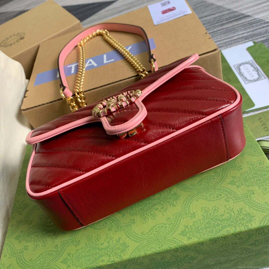 Gucci 446744 GG Marmont Mini Matelassé Shoulder Bag Dark Red
