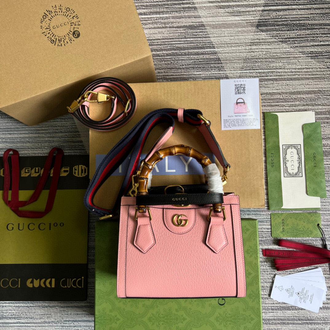 Gucci 702732 Gucci Diana Mini Tote Bag Pink leather