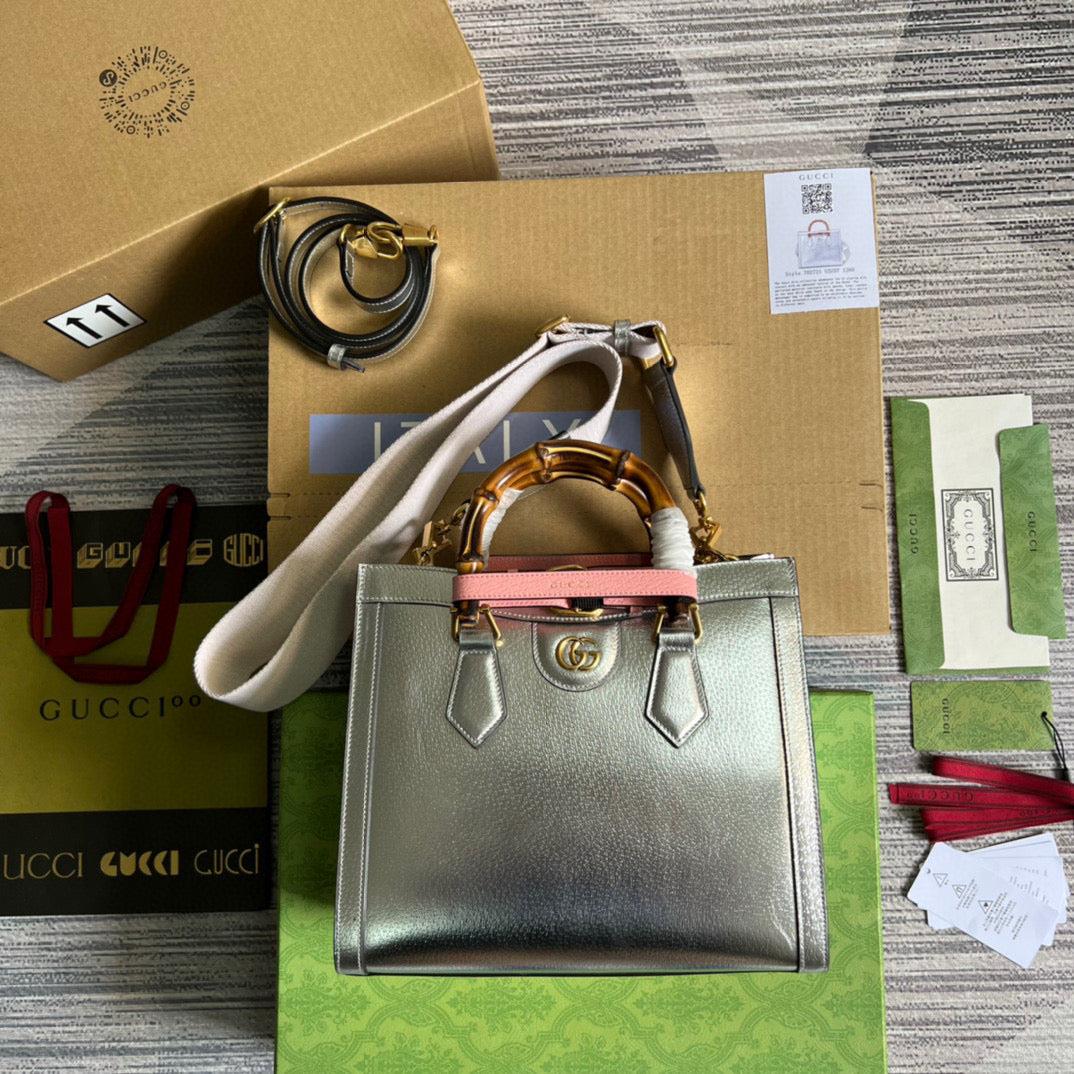Gucci 702721 Diana Small Tote Bag Silver