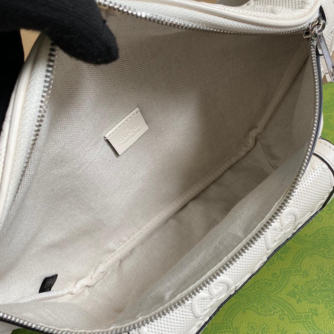 Gucci ‎645093 GG embossed belt bag White GG embossed leather