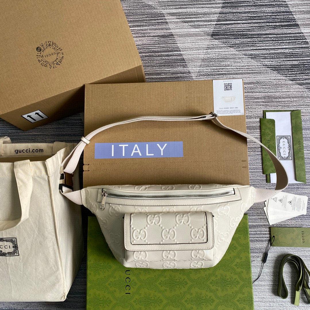 Gucci ‎645093 GG embossed belt bag White GG embossed leather