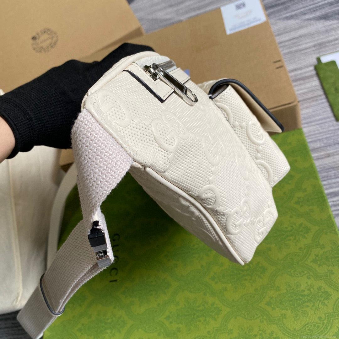 Gucci ‎645093 GG embossed belt bag White GG embossed leather