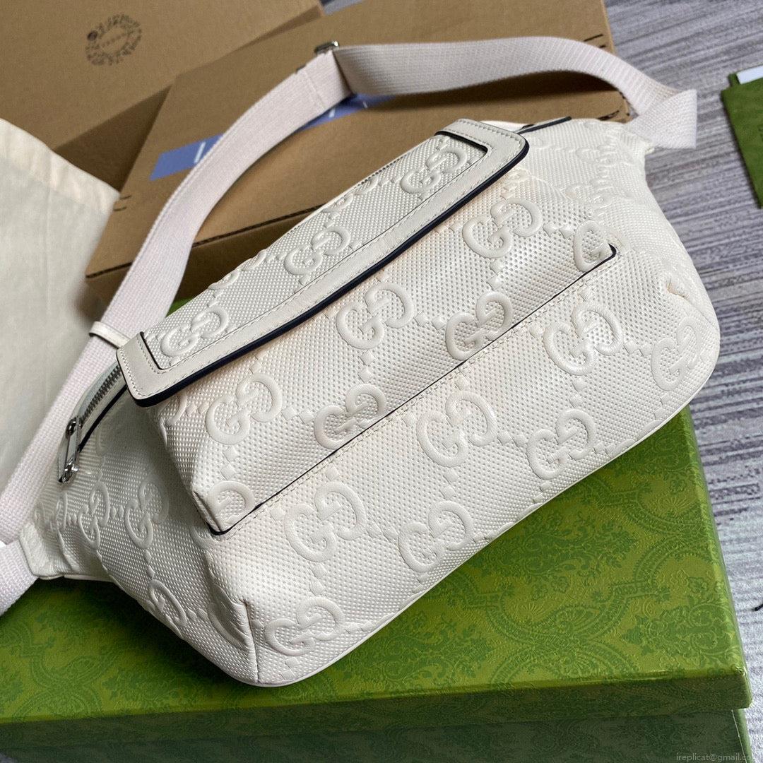 Gucci ‎645093 GG embossed belt bag White GG embossed leather