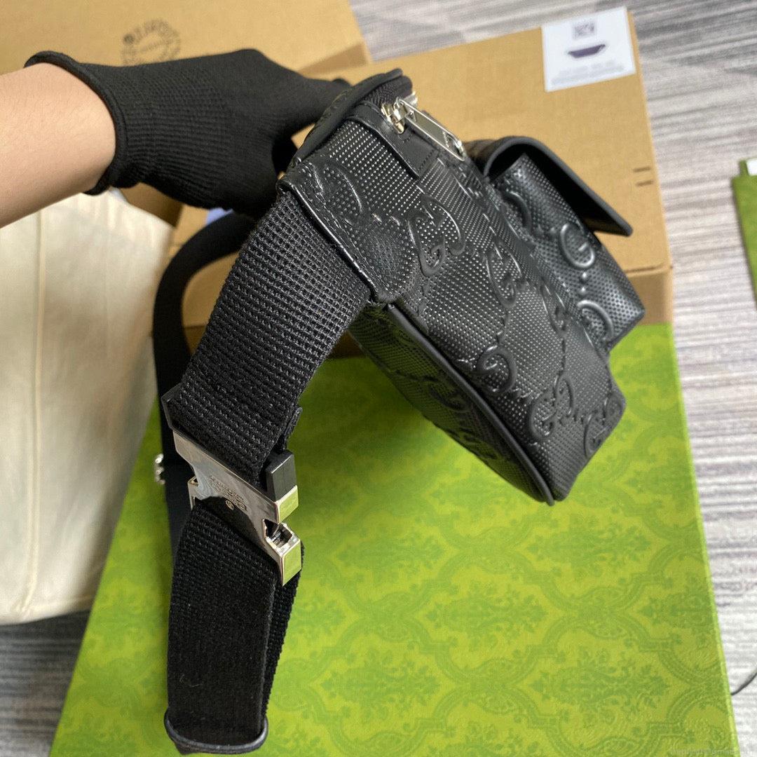 Gucci ‎645093 GG embossed belt bag Black GG embossed leather