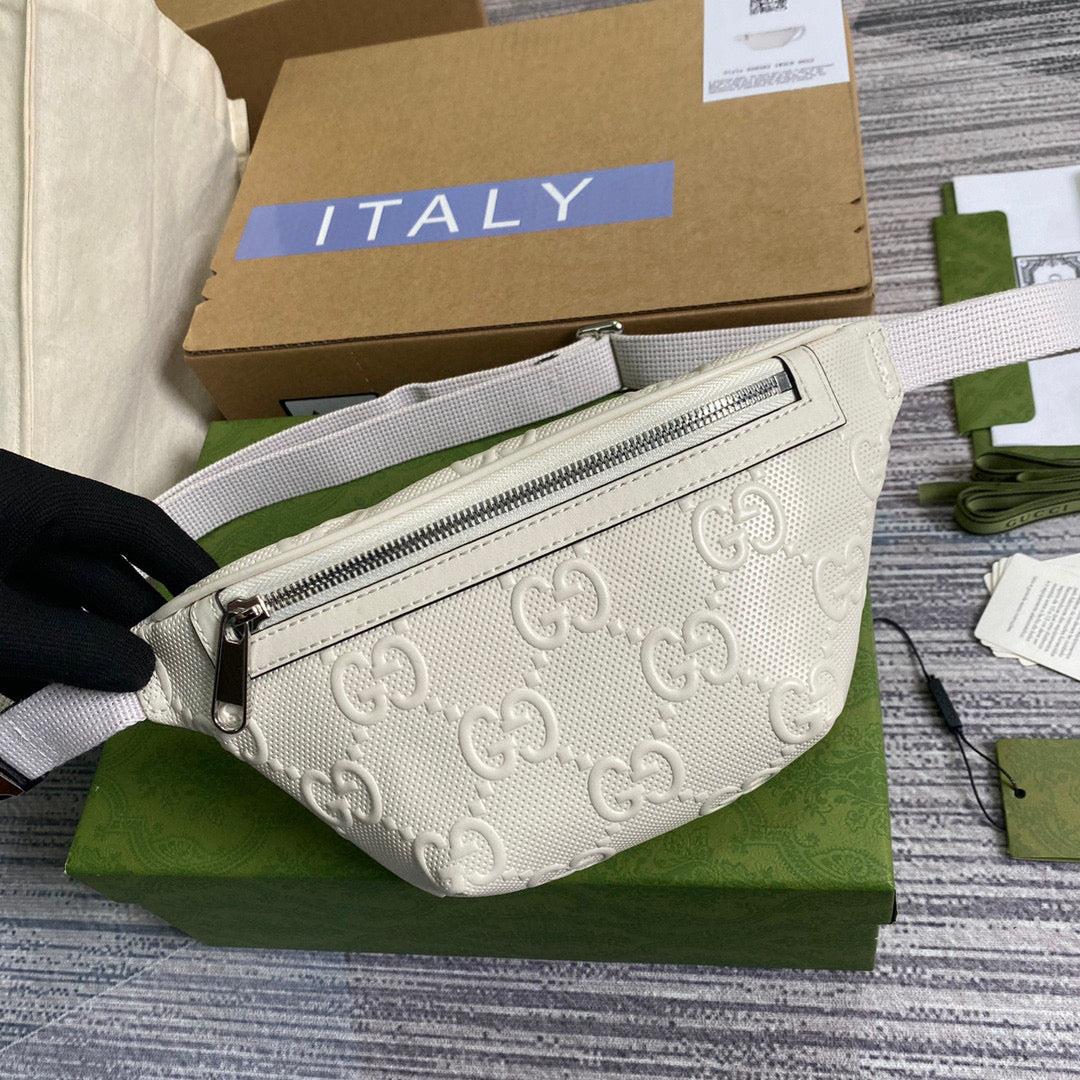 Gucci 658582 GG embossed belt bag White GG embossed leather