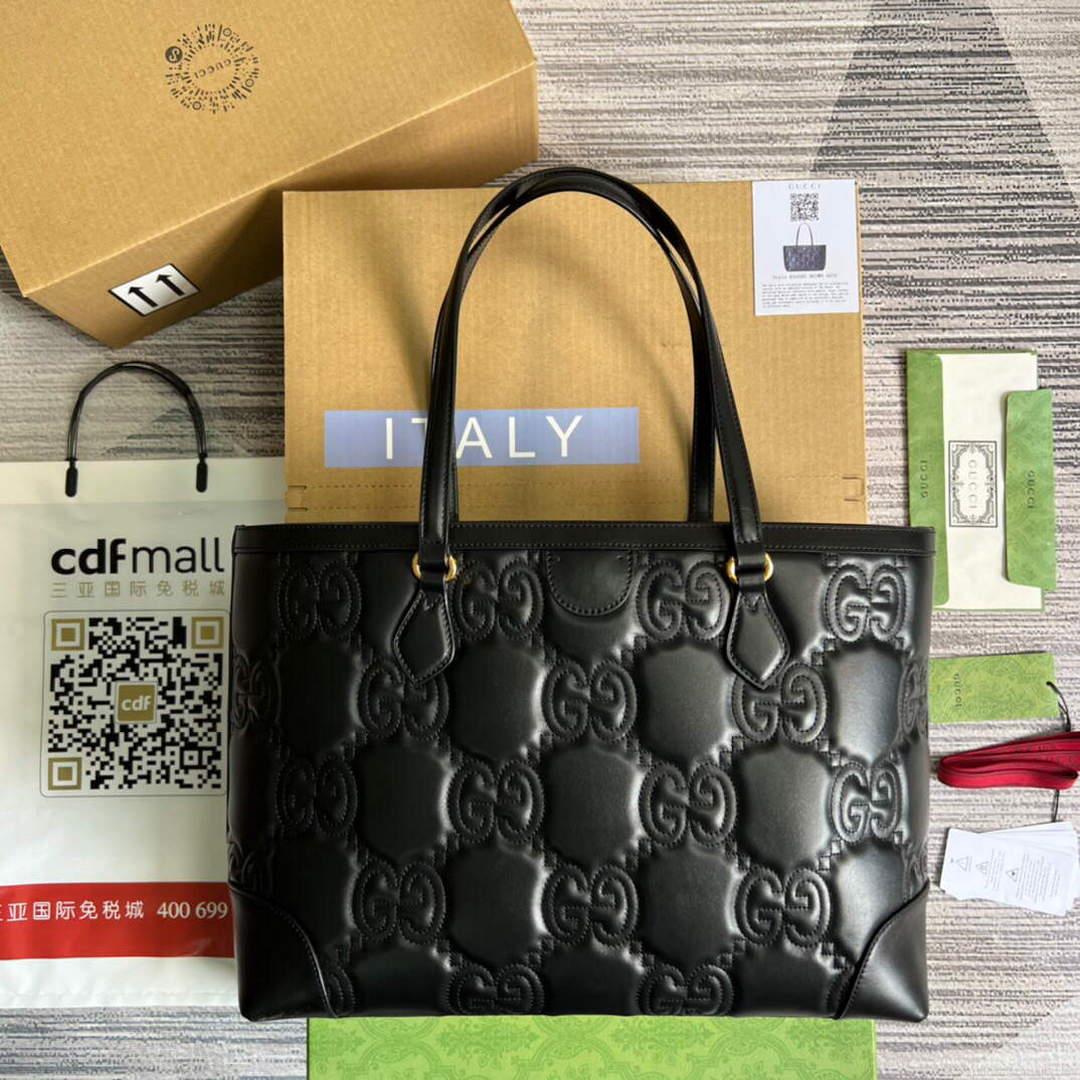 Gucci 631685 GG matelassé leather medium tote Bag Black