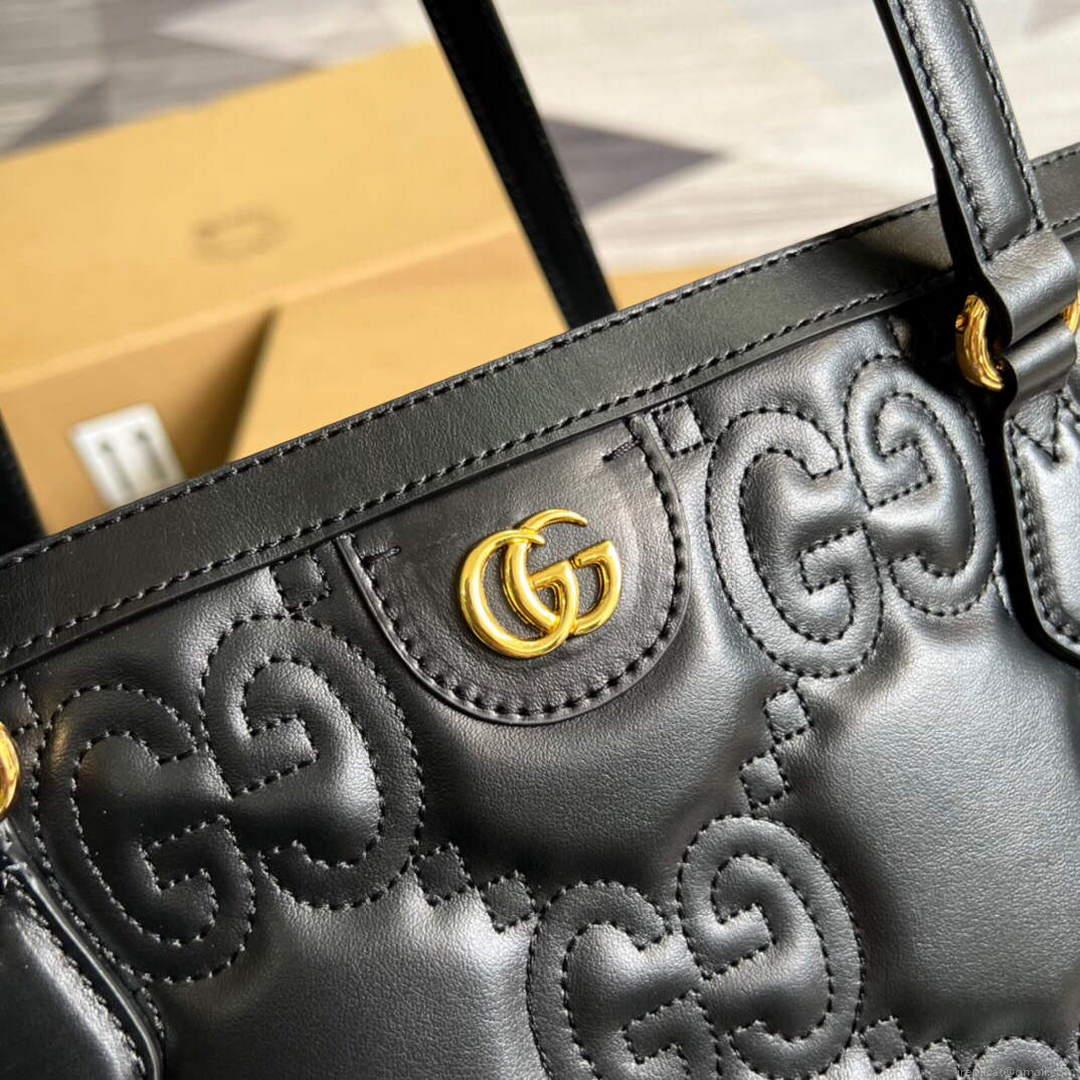 Gucci 631685 GG matelassé leather medium tote Bag Black