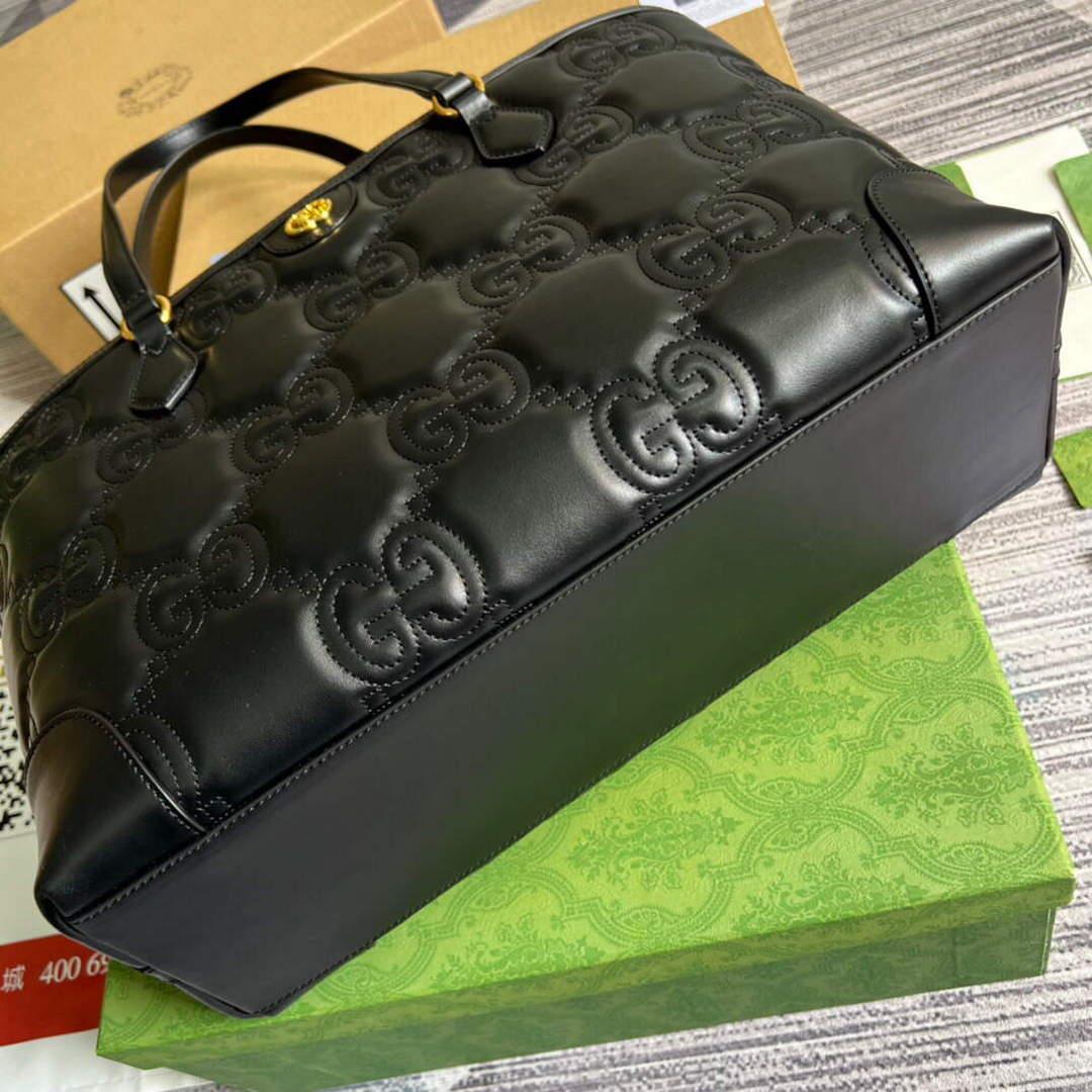 Gucci 631685 GG matelassé leather medium tote Bag Black
