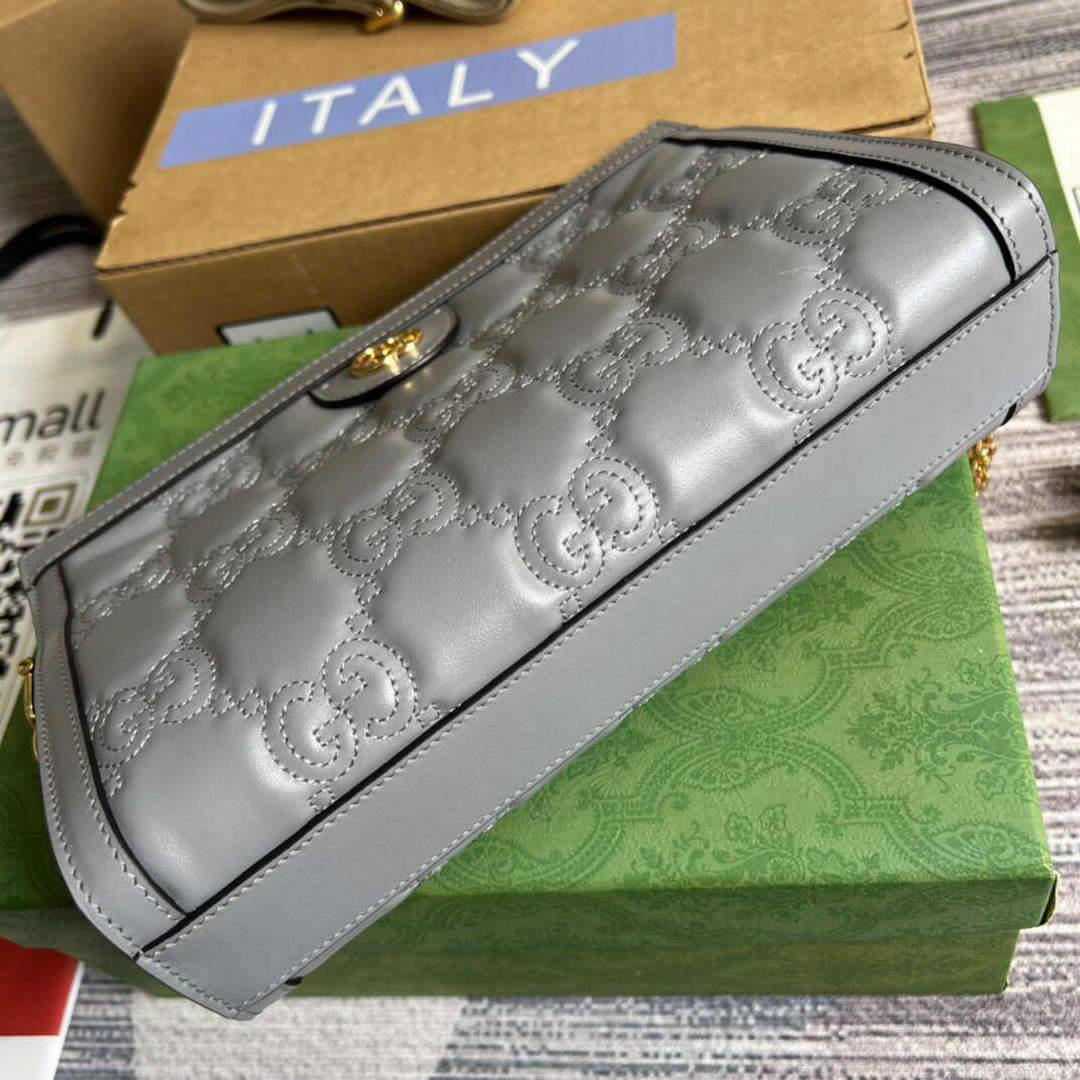 Gucci 702200 GG matelassé leather shoulder bag grey