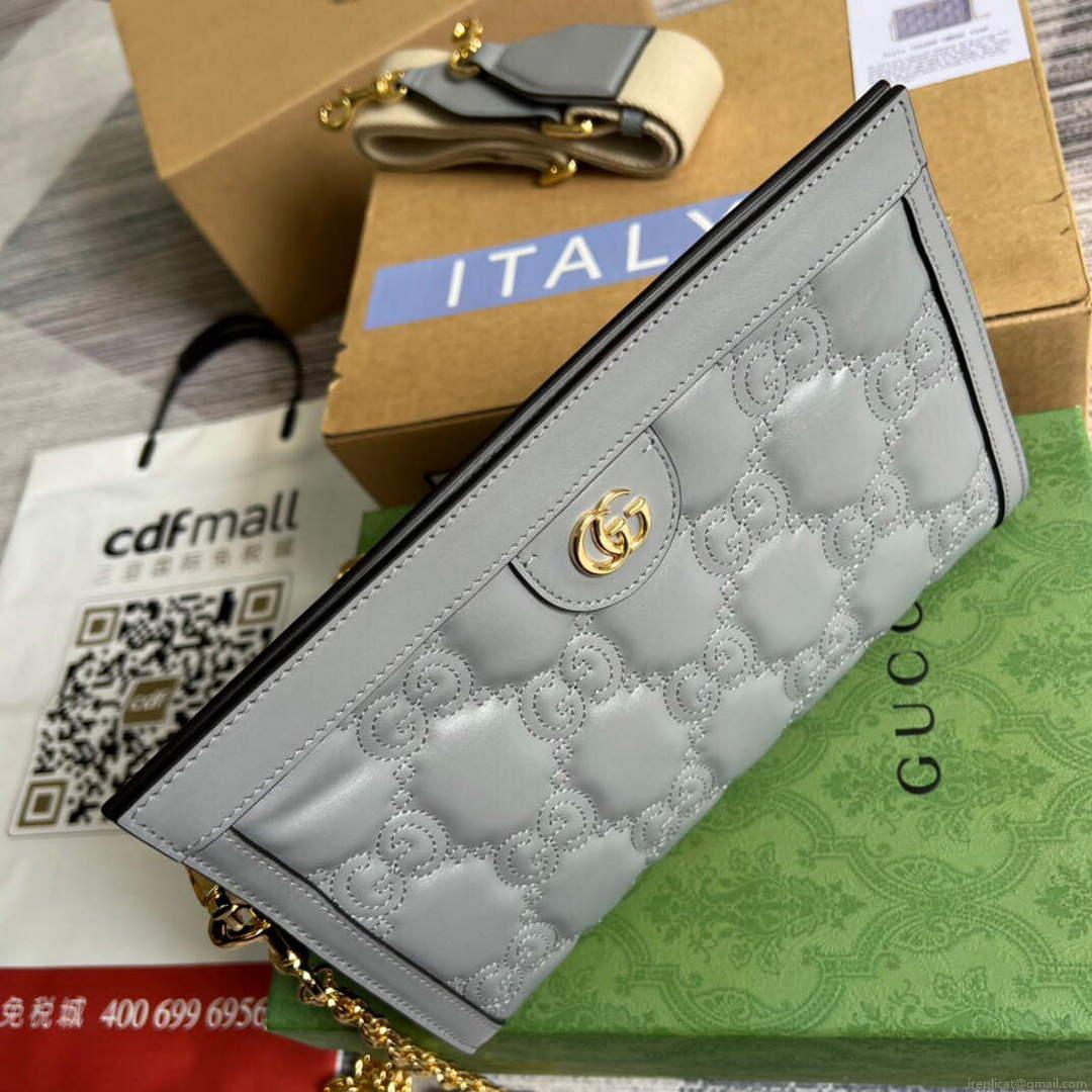 Gucci 702200 GG matelassé leather shoulder bag grey