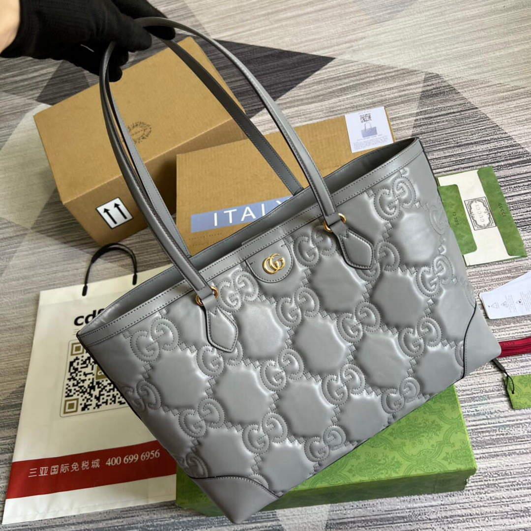 Gucci 631685 GG matelassé leather medium tote Bag Gray