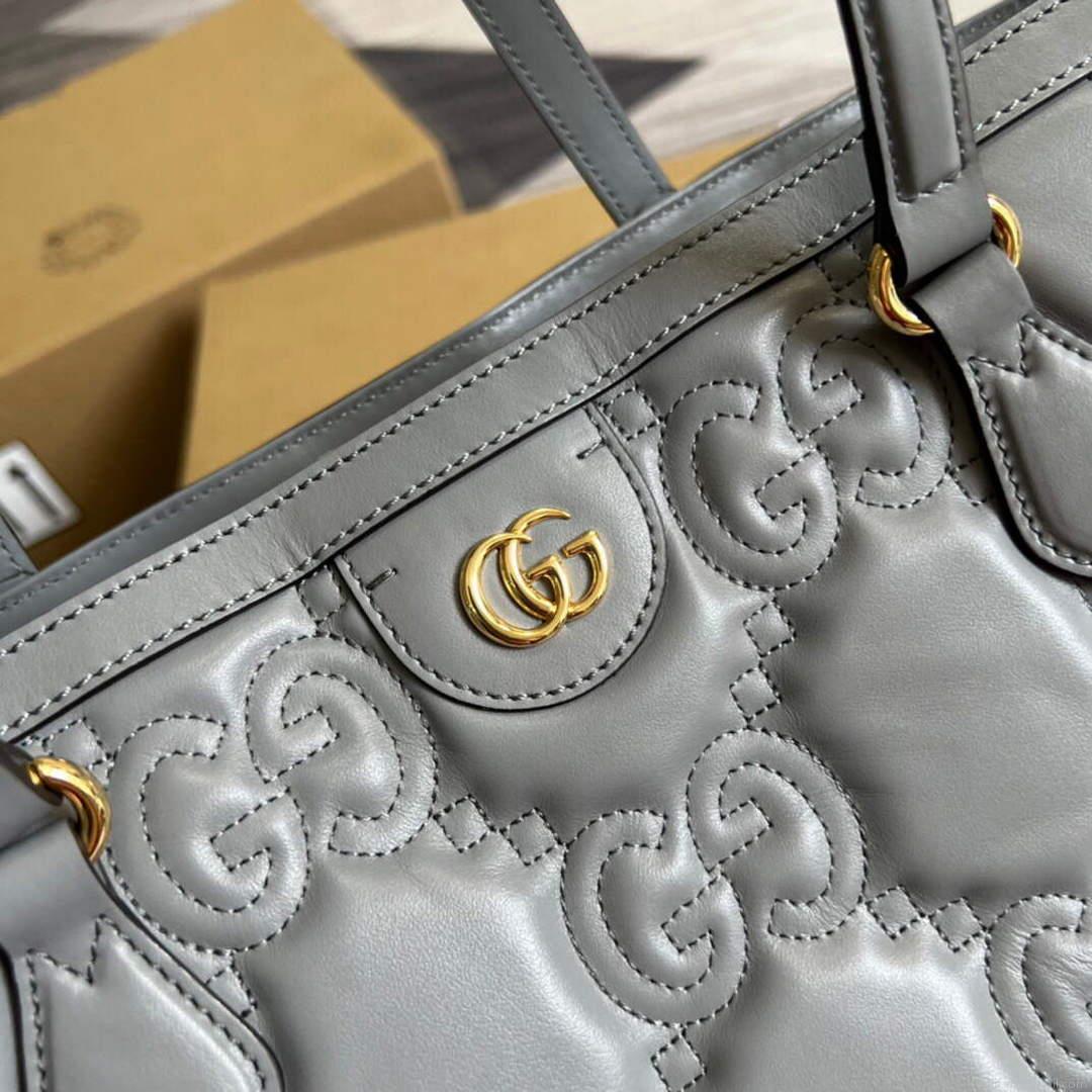 Gucci 631685 GG matelassé leather medium tote Bag Gray