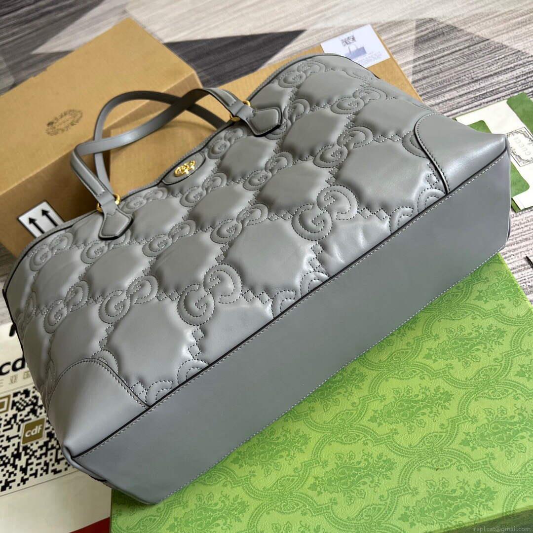 Gucci 631685 GG matelassé leather medium tote Bag Gray