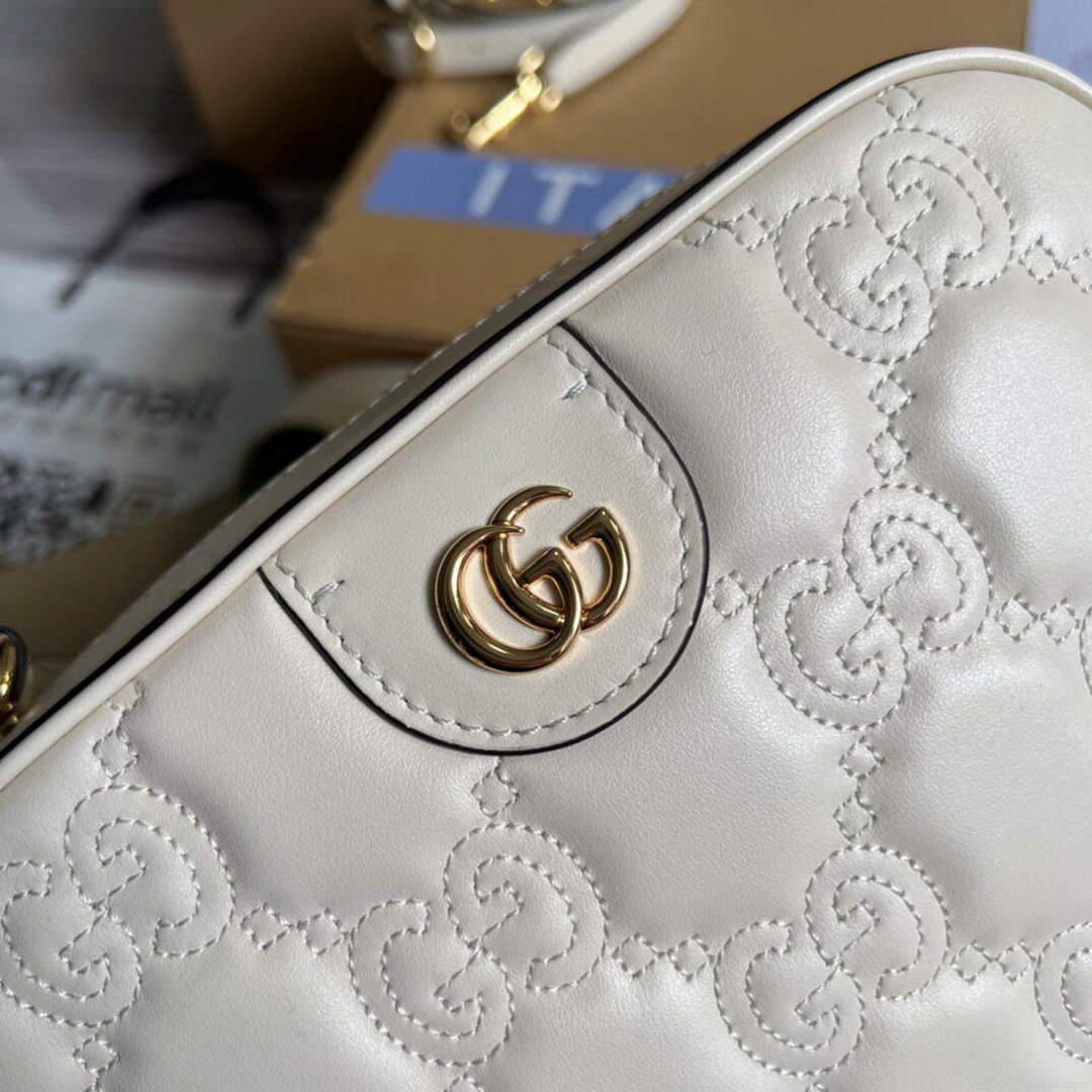 Gucci 702234 GG Matelassé Leather Shoulder Handbag White
