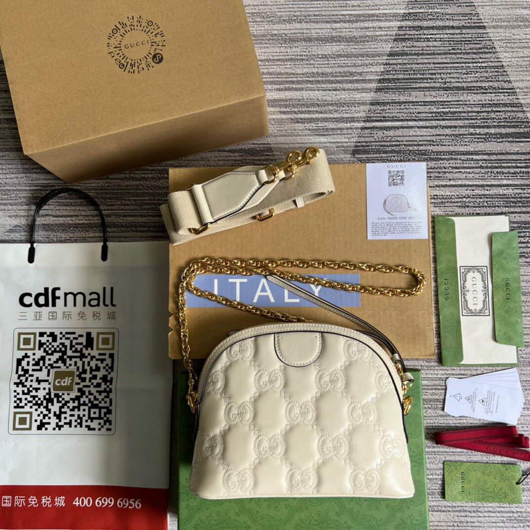 Gucci 702229 GG matelassé leather shoulder bag White