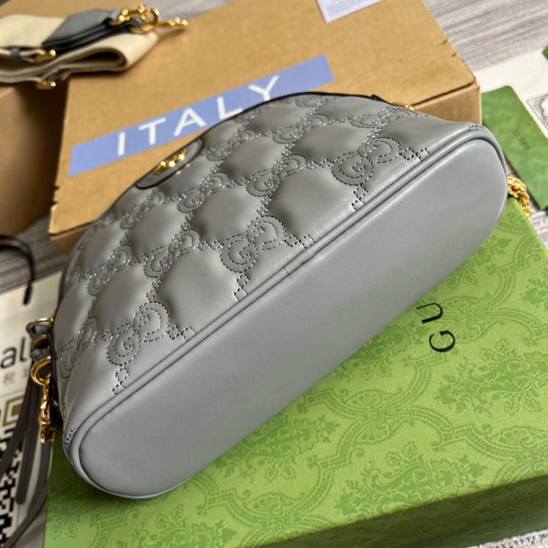 Gucci 702229 GG matelassé leather shoulder bag Dusty grey
