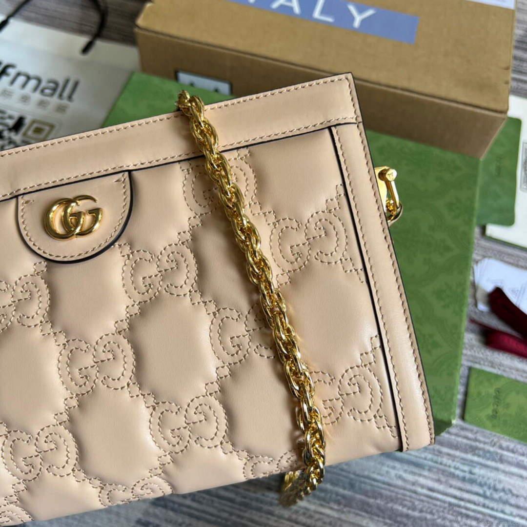 Gucci 702200 GG matelassé leather shoulder bag Beige