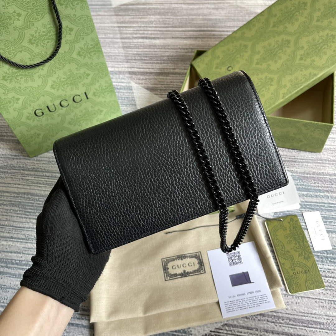 Gucci 497985 GG Marmont Leather Mini Chain Bag Black