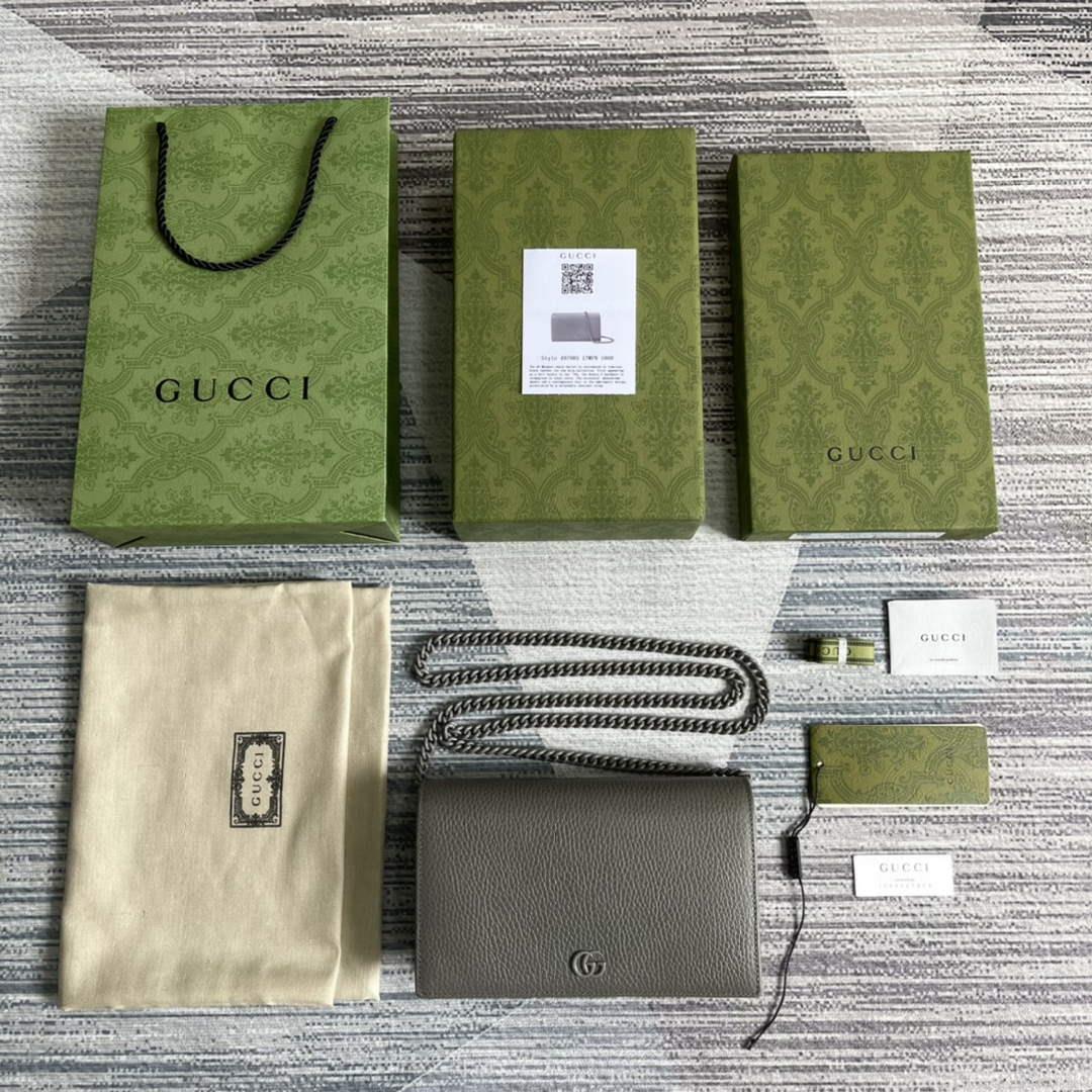 Gucci 497985 GG Marmont Leather Mini Chain Bag Dark grey