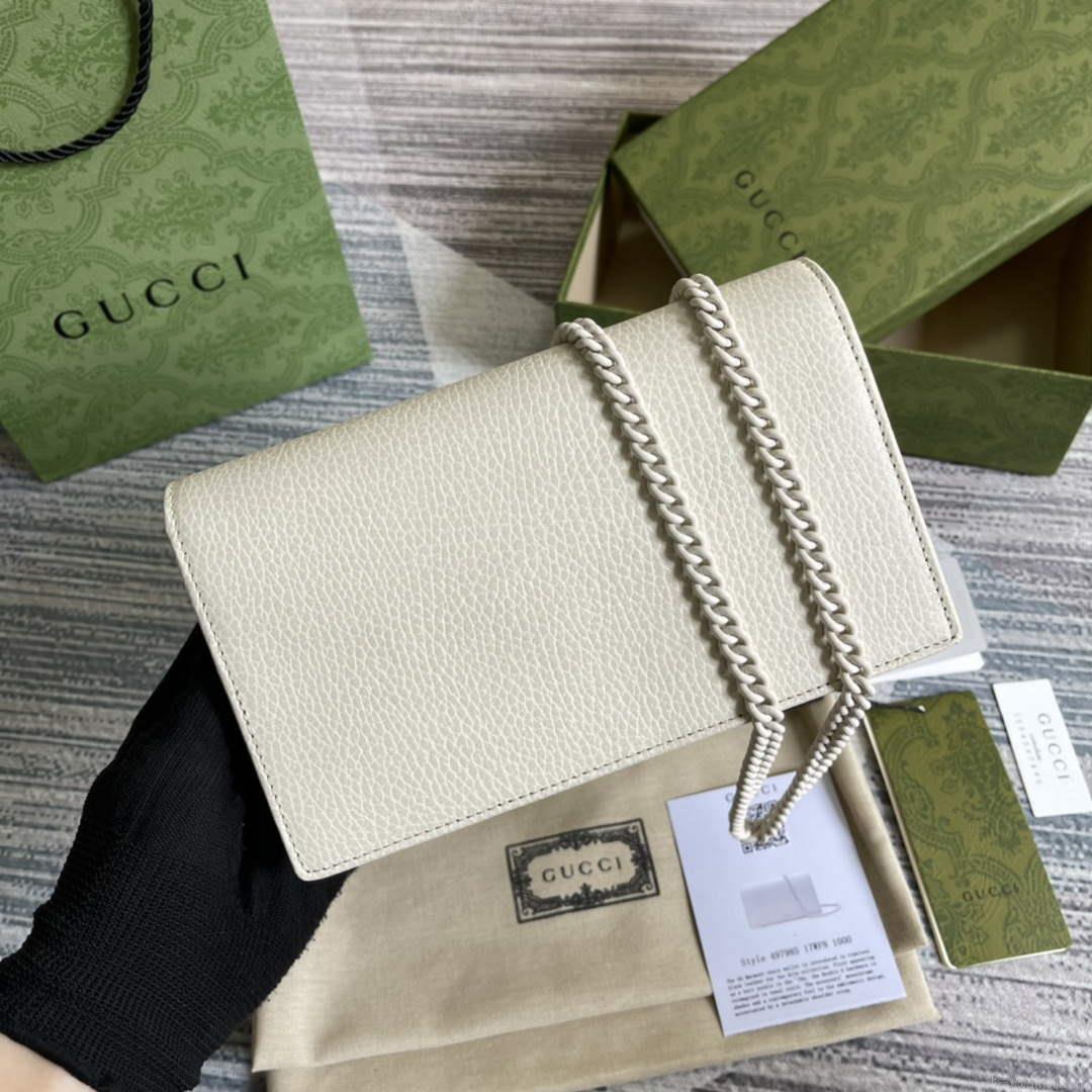 Gucci 497985 GG Marmont Leather Mini Chain Bag White