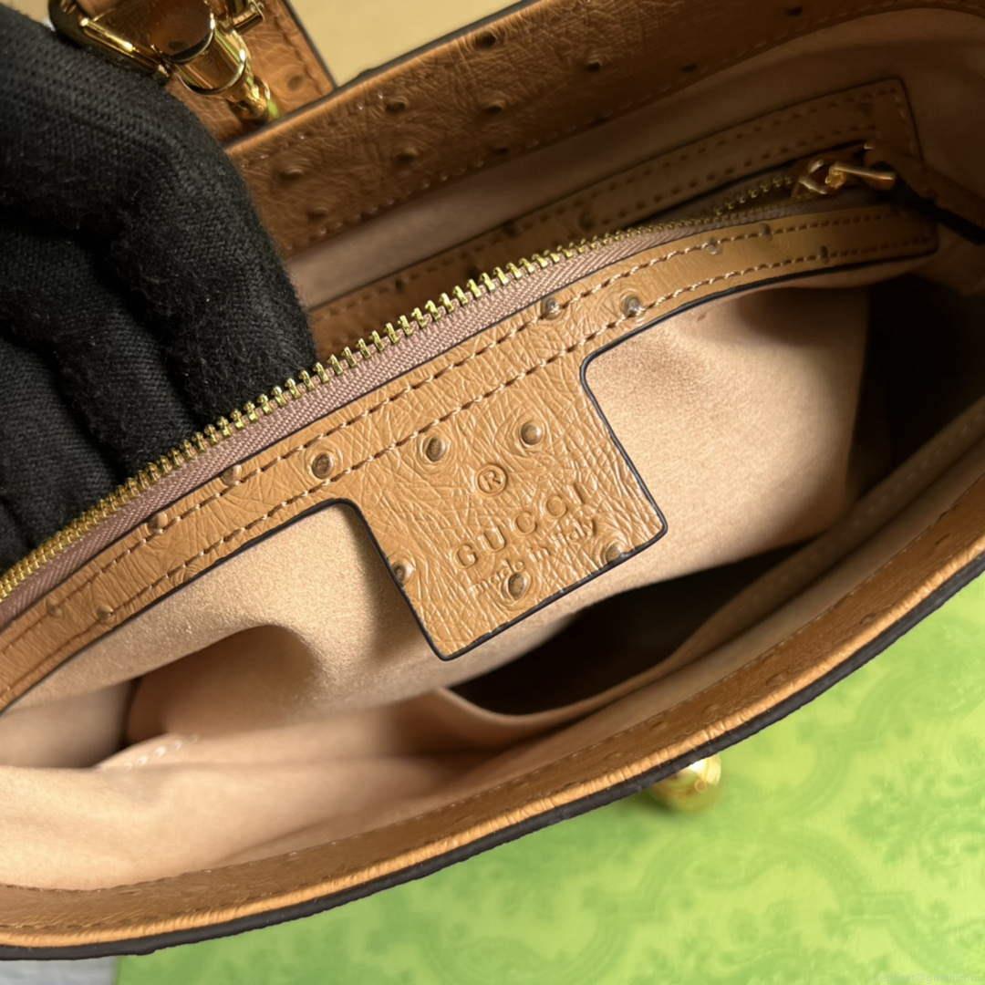 Gucci 636709 Jackie 1961 Small Ostrich skin Bag Brown