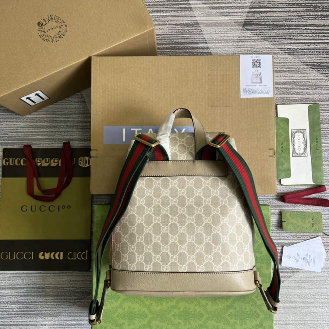 Gucci 674147 Backpack with Interlocking G Beige and white