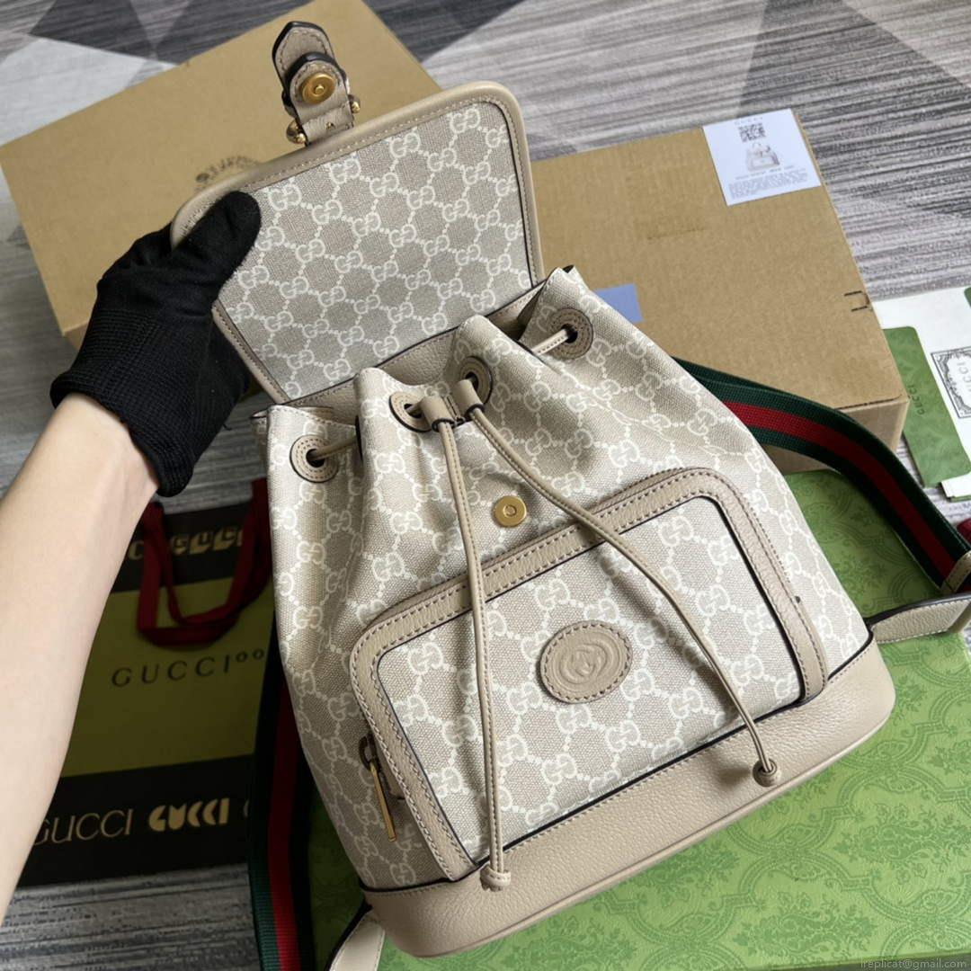 Gucci 674147 Backpack with Interlocking G Beige and white