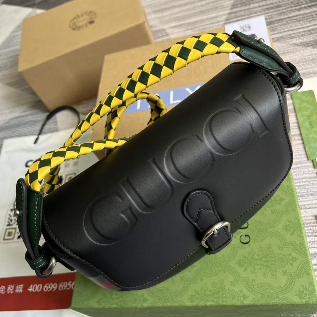 Gucci 679540 Logo-print Leather Shoulder Bag Black