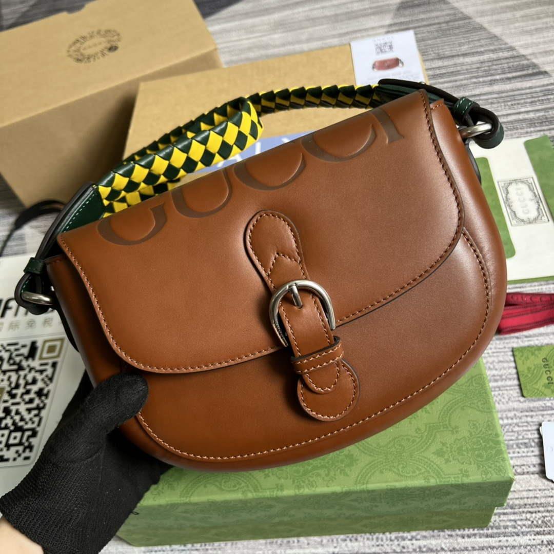 Gucci 679540 Logo-print Leather Shoulder Bag Brown