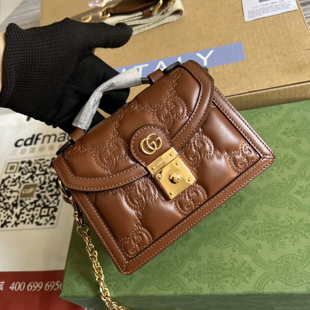 Gucci 724499 GG Matelassé Small Top Handle Bag Brown