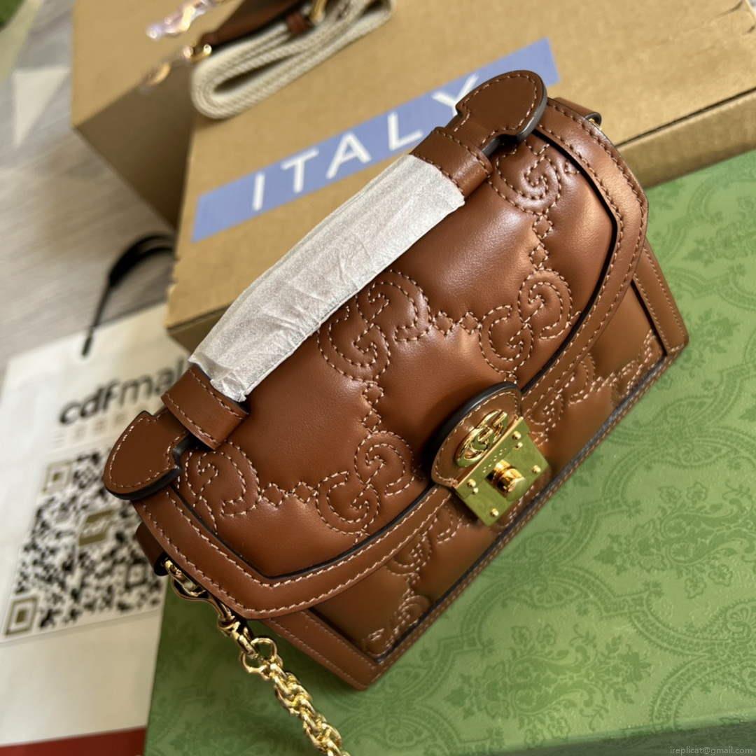 Gucci 724499 GG Matelassé Small Top Handle Bag Brown