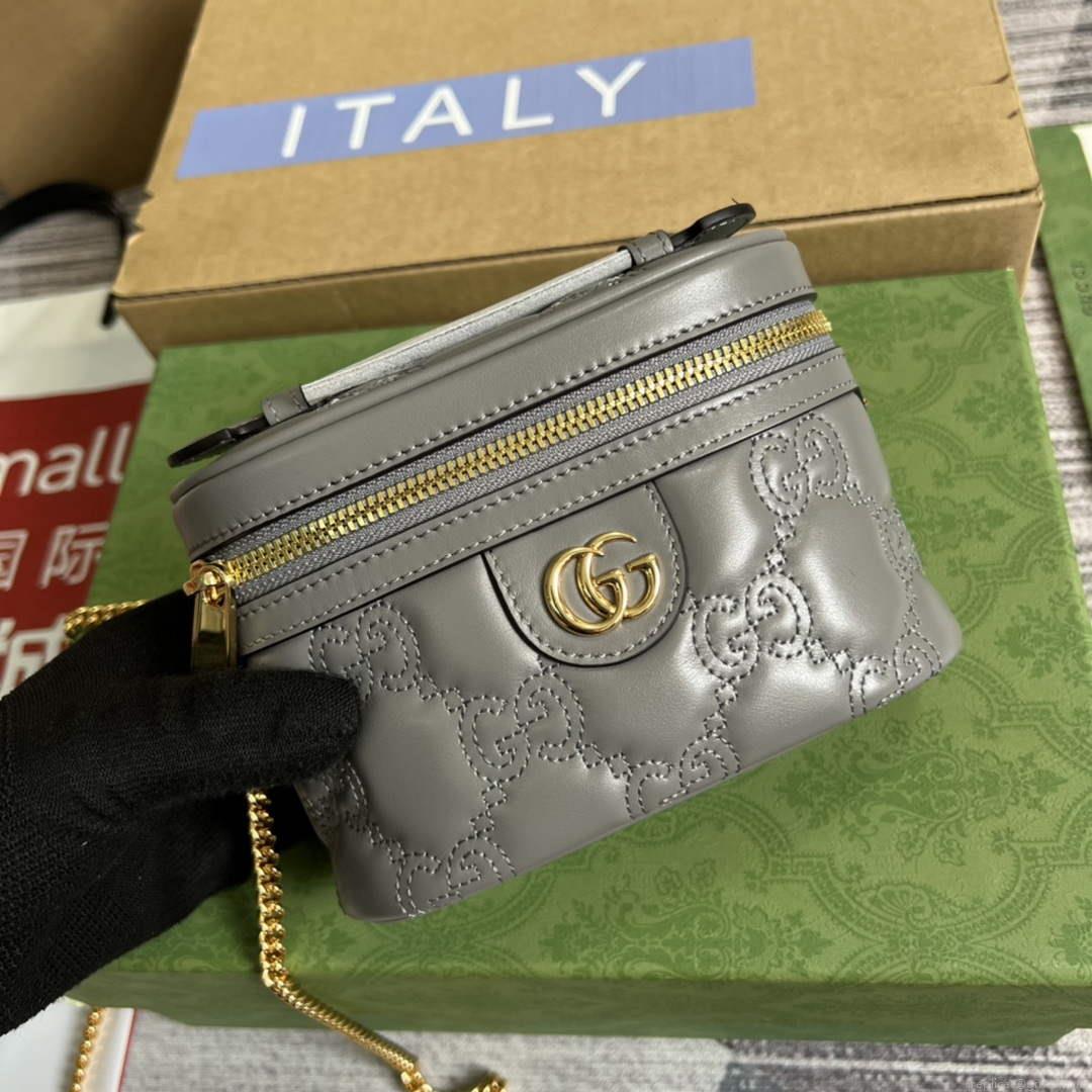 Gucci 723770 GG Matelassé Top Handle Mini Bag Grey