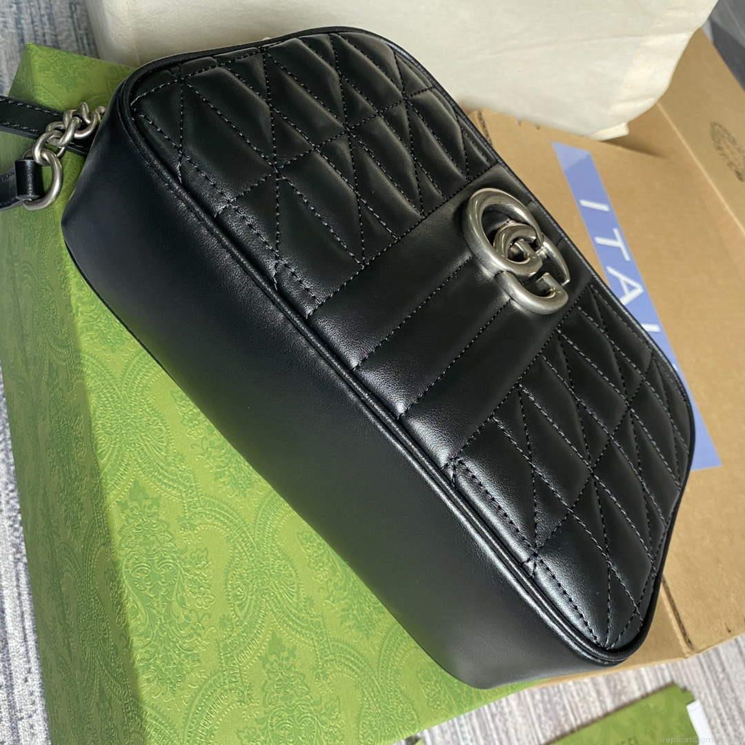 Gucci 447632 GG Marmont matelassé small shoulder bag Black