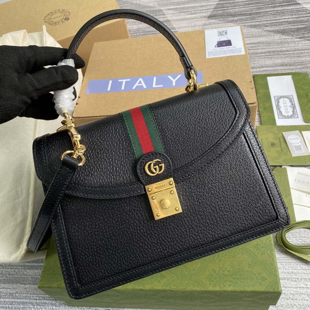 Gucci 651055 Ophidia GG small top handle Leather bag Black