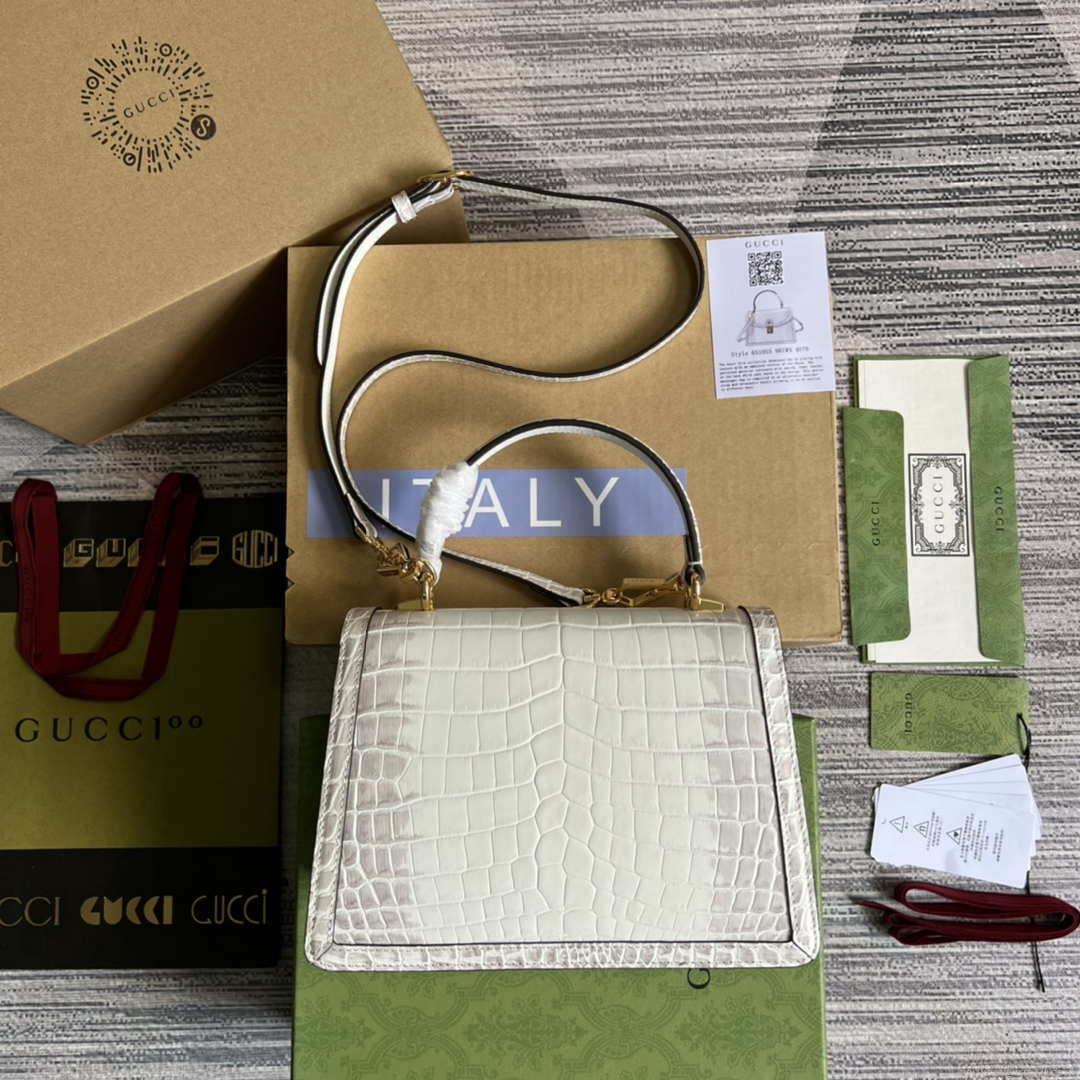 Gucci 651055 Ophidia GG small top handle Crocodile Leather bag White