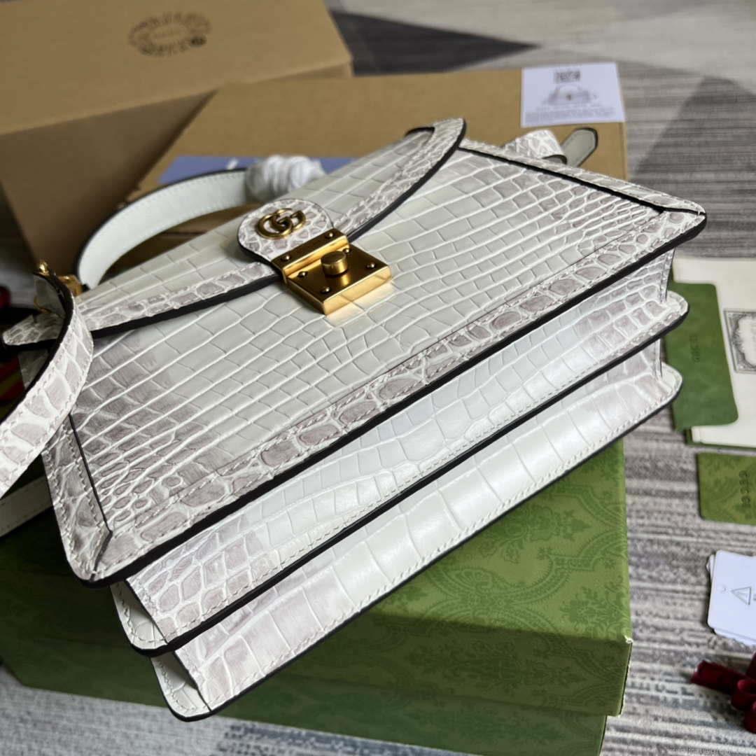 Gucci 651055 Ophidia GG small top handle Crocodile Leather bag White