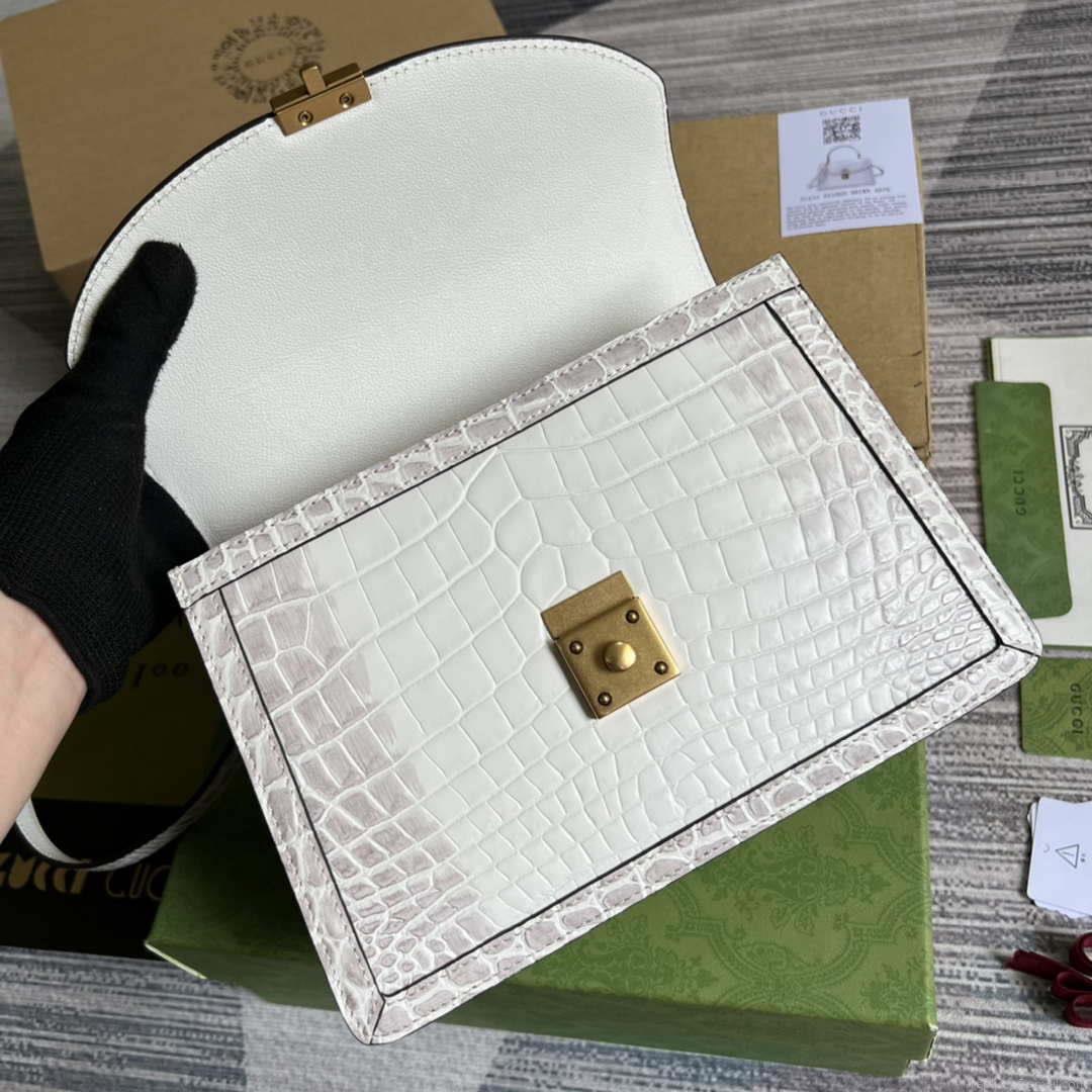 Gucci 651055 Ophidia GG small top handle Crocodile Leather bag White