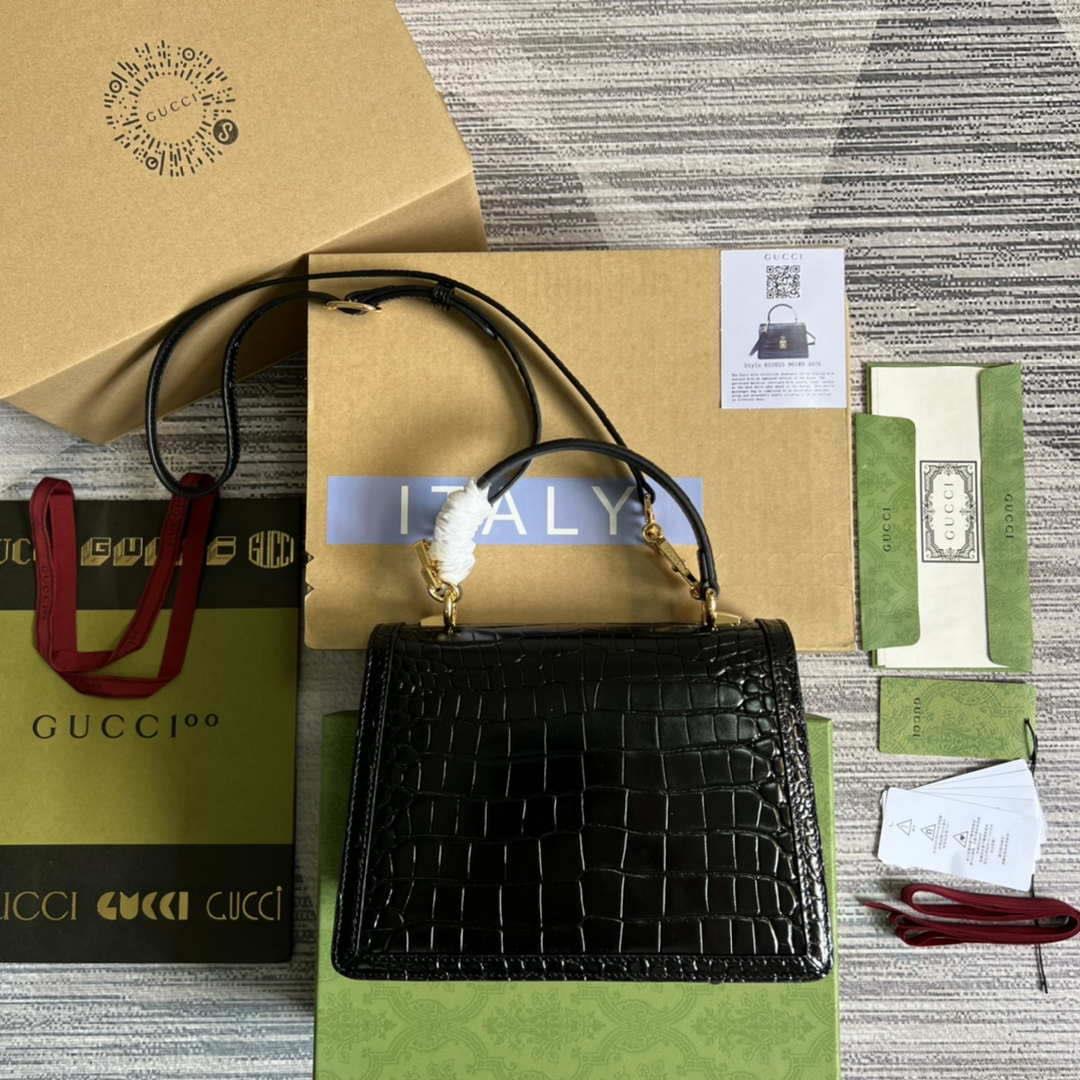 Gucci 651055 Ophidia GG small top handle Crocodile Leather bag Black