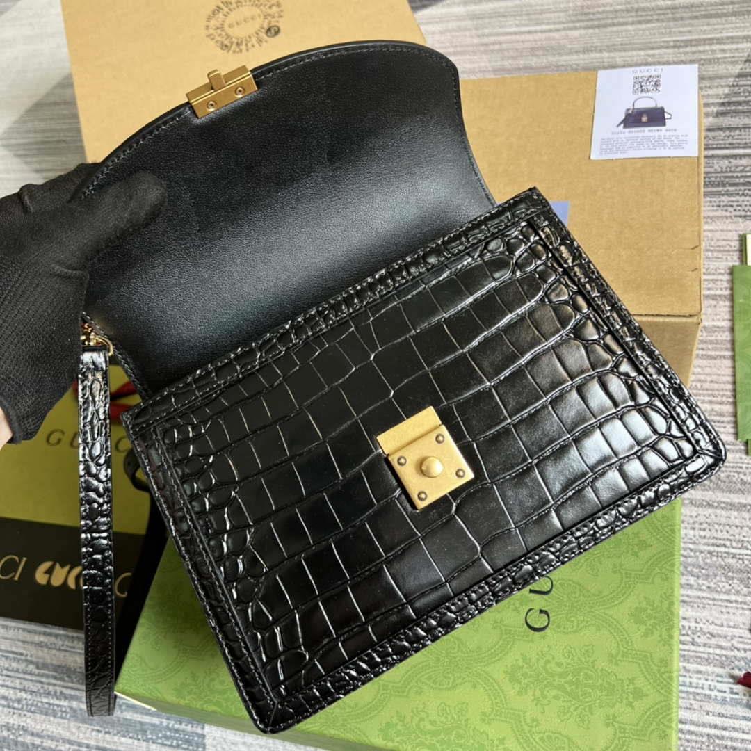 Gucci 651055 Ophidia GG small top handle Crocodile Leather bag Black