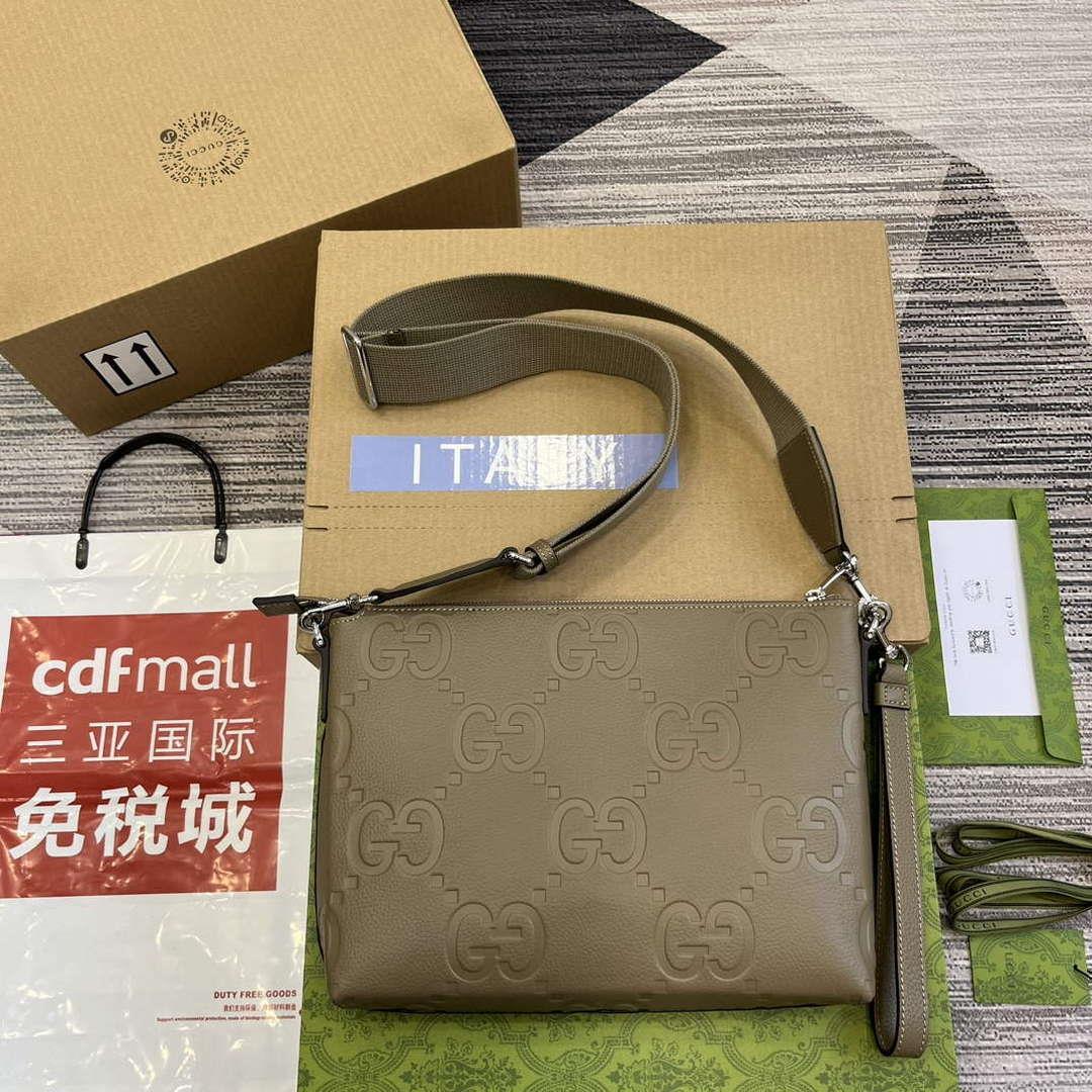 Gucci 696009 Jumbo GG Medium Messenger Bag Taupe