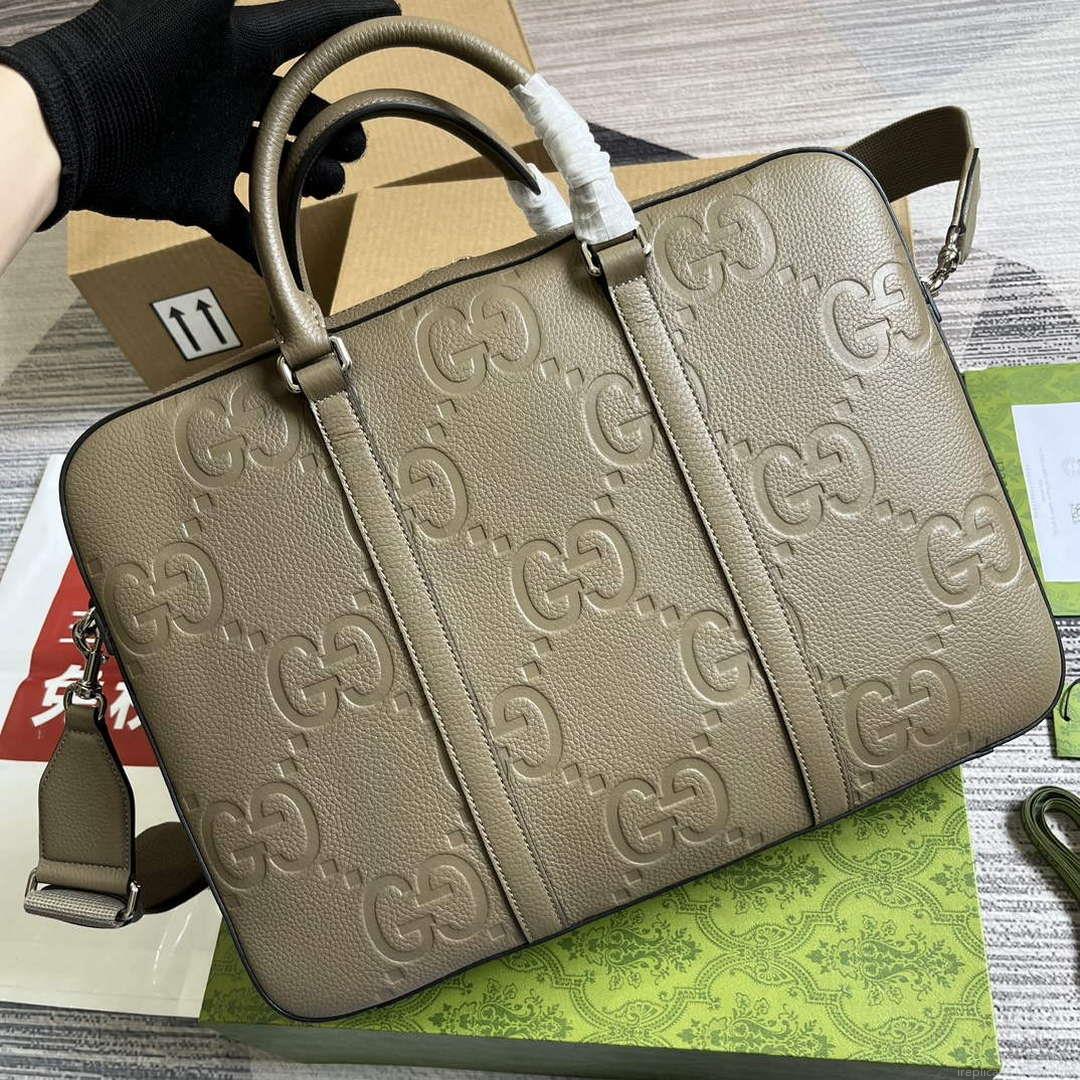 Gucci 658573 Men’s GG embossed briefcase Bag Taupe