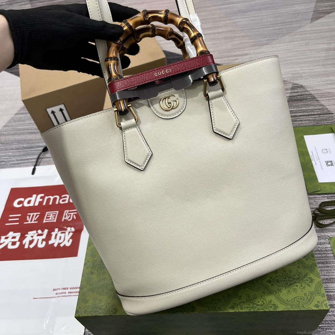 Gucci 750394 Gucci Diana Medium Tote Bag White leather