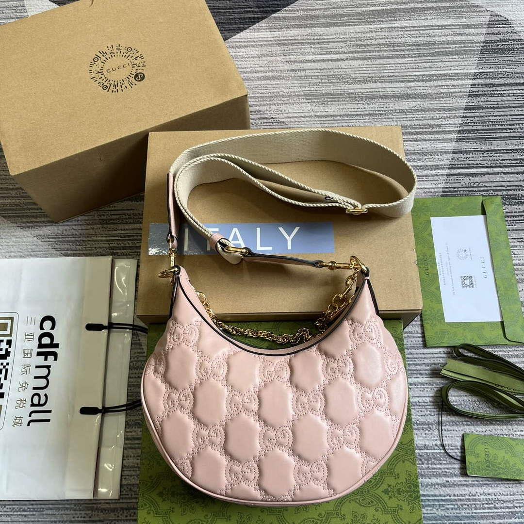 Gucci 739709 GG Matelassé Small Shoulder Bag Pink