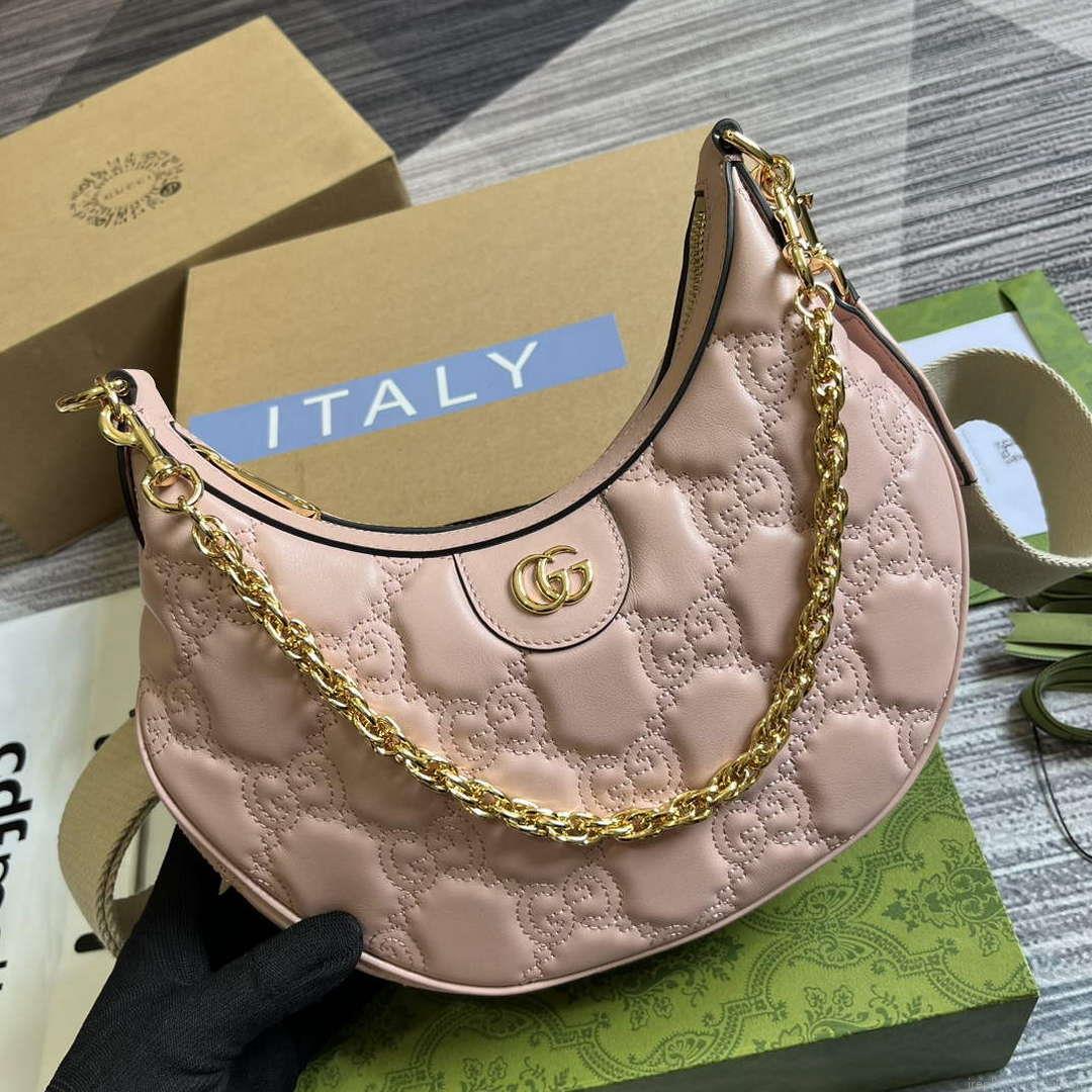 Gucci 739709 GG Matelassé Small Shoulder Bag Pink
