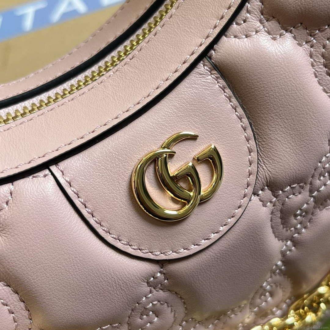 Gucci 739709 GG Matelassé Small Shoulder Bag Pink
