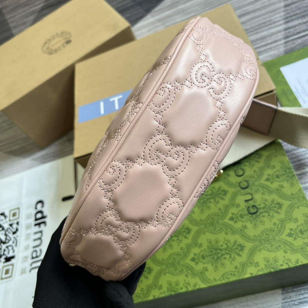 Gucci 739709 GG Matelassé Small Shoulder Bag Pink
