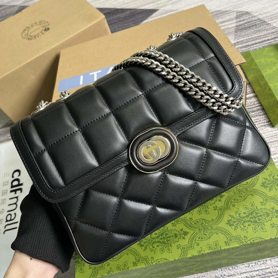 Gucci ‎740834 GG Deco Small Shoulder Bag Black