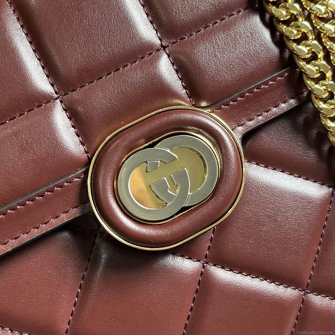 Gucci ‎740834 GG Deco Small Shoulder Bag Wine Red